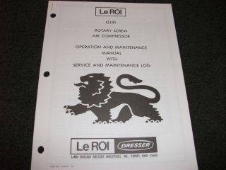 Le Roi Q185 Air Compressor Operation Maintenance Maintenance Log Manual