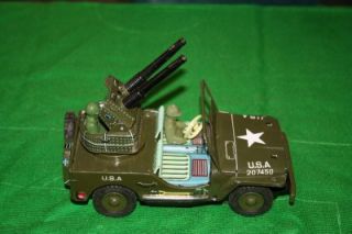 Vintage 1960's Tin Plate US Anti Aircraft Jeep Trade Mark Japan Battery Operated
