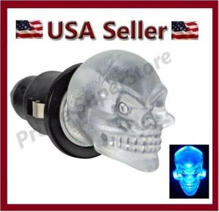 1 New 12V Dash Glow Cigarette Lighter Blue LED Skull Head Interior Map Light Car