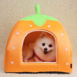 Pet Dog Cat Strawberry Sponge Foldable Doggy House Bed Kennel Cushion Basket