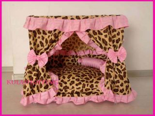 Princess Pet Dog Cat Handmade Bed House Leopard Print with Pink Frill