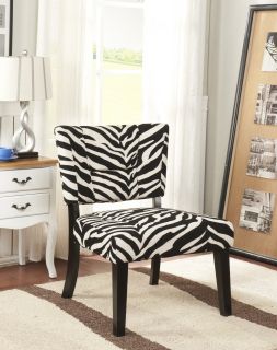 Kings Brand Zebra Velvet Fabric with Black Finish Wood Legs Accent Chair New