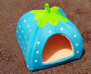 Soft Strawberry Pet Dog Cat Bed House Kennel Doggy Warm Cushion Basket Blue S