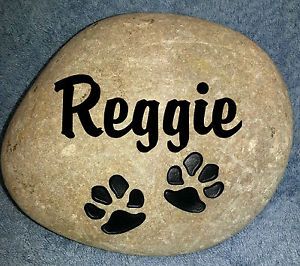 Personalized Craved River Rock with Name and 2 Paws Stone 6" 6 5" Pet Memorial