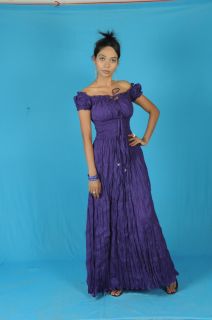 Purple Cotton Peasant Sun Long Maxi Boho Hippie Gypsy Casual Beach Dress s M L