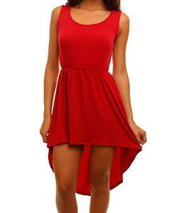 Women High Low Hem Dress in Red New Fashion Trend Casual