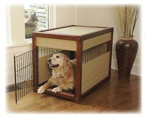 New Indoor Dog Crate Elegant Design Pet Containment Wood Frame Table Cat K9 Safe