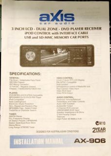 Axis Car Audio Radio DVD Player Receiver iPod Control AX 906