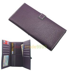 14 Slots Strap Button Trifold Leather Art Card Bag Money Coin Purse Wallet Pouch