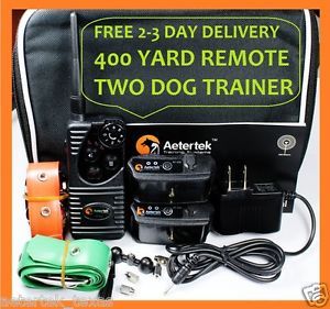 AETERTEK Remote 2 Dog Trainer Rechargeable Shock Vibration Training Bark Collar