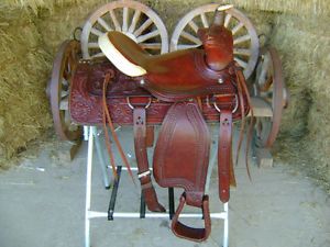 Used 16" Western Cowboy Leather Wade Roping Roper Rawhide Bear Trap Horse Saddle