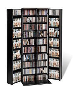 64" Black Media Storage Cabinet Lock Locking Shaker Doors DVD CD PP BLS0448 K