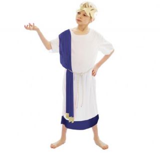 Childrens Blue Roman Emperor Caesar Greek Toga Tunic Fancy Dress Costume Outfit
