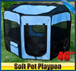 New 46" 2 Door Soft Pet Playpen Exercise Cage Dog Pen Puppy Kennel Blue