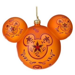 Disney Mickey Mouse Paisley Glass Christmas Ornament Orange Star Flowers New