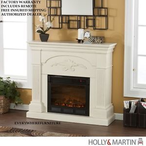 Salerno Ivory White Electric Fireplace Mantel TV Stand Holly Martin Furniture