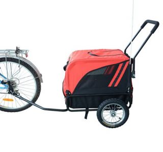 New 2in1 Pet Bike Bicycle Trailer Stroller Carrier Dog Cat 360 Swivel Red Black