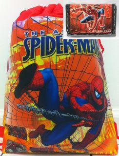 New 14" Spiderman Childrens Draw String Book Bag Backpack Wallet 
