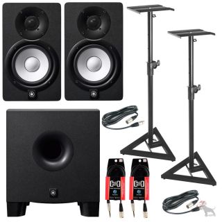 Yamaha HS7 Powered Studio Speaker Monitor Pair w HS8S Subwoofer Stands Cables