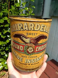 RARE Antique Ghirardelli Ground Chocolate Cocoa Steel Tin Can San Francisco CA