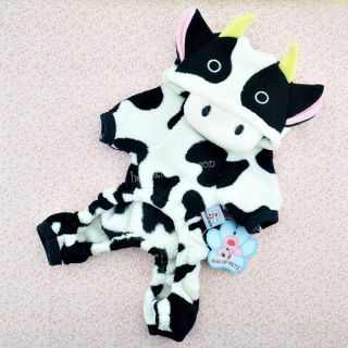 Puppy Dog Clothes Coral Fleece Lovely Cow Hoodie Jumpsuit Pet Clothes Size M