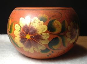 Vintage Mexican Folk Art Handpainted Red Clay Large Pottery Vase w Flowers