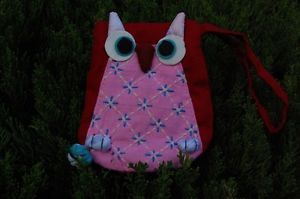 Cute Red Handmade Patchwork Owl Coin Purse Pouch Bag Change Wristlet Bag