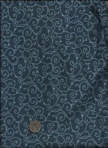 Nice Scroll Print Lt Blue Black Dotted and Med Slate Blue Background Fabric