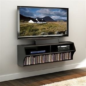 New Black Wood Wall Mount Flat Screen TV Stand Entertainment Center Furniture