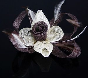 Coffee Brown Beige Mesh Flower Fascinator Bridal Wedding Hair Accessories