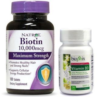 Natrol Biotin Max Strength 10000 mcg 100 Tabs Hair Nails Skin Free Vitamin D3