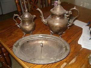 Vintage Silver Silverplate Tea Coffee Pots Divided Dish