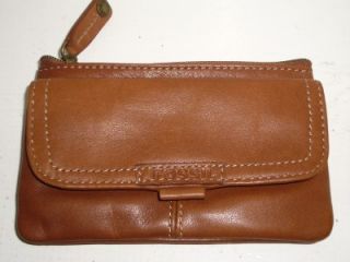 Fossil Buttery Soft Cognac Brown Leather Everyday Wallet Coin Change Purse Key
