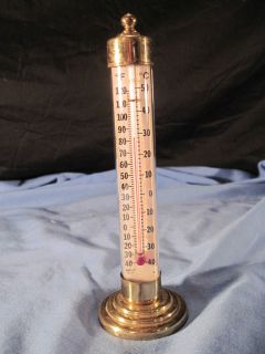 Vintage Conant Custom Brass Burlington VT Glass Tube Desk Thermometer