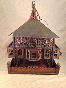 Antique Victorian Bird Cage of Intricately Detailed House Made of Metal Wood