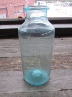 Nice Early American South Jersey Wide Mouth Blown Aqua Bottle Pickle Jar