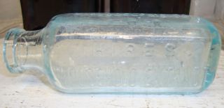 Antique Hires Root Beer Household Extrract Aqua Glass Cork Bottle Heavy Embossed