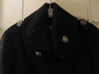 $350 Calvin Klein Black Double Breasted Military Wool Tweed Trench Coat Sz 8