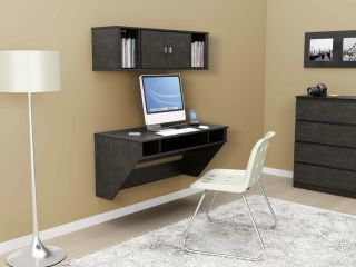 Wall Mounted Floating Computer Desk and Hutch w Storage New