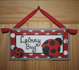 Red Mod Ladybug Girls Bedroom Baby Nursery Door Sign