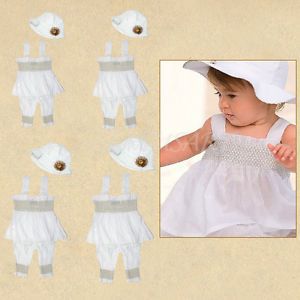0 24M 3pcs Baby Girl Infant Ruffle Dress Pants Hat Set Outfit Clothes Costume