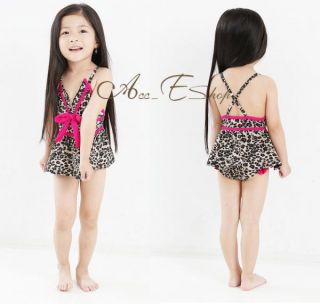 Girls Kids Leopard Swimsuit Sz 2 6Y Swimwear Tankini Swimming Costume Beachwear
