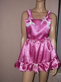 Adult Baby Sissy Dress Deep Pink Satin Bib Top Bows 30 45 Waist Frilly Hem