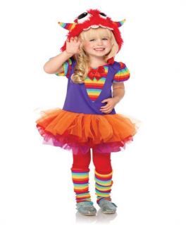 Girl's Fuzzy Furry Rainbow Monster Dress Outfit Kids Toddler Halloween Costume