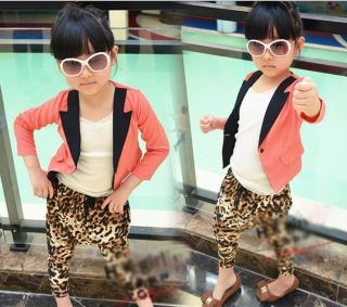 Fashion Toddlers Girls Small Suit Leopard Harem Pants Kids Suit Outfits Costume