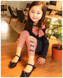 2pcs Girls Toddler Baby Clothes Striped Bow Shirt Leggings Kids Sets Suits 2 7Y