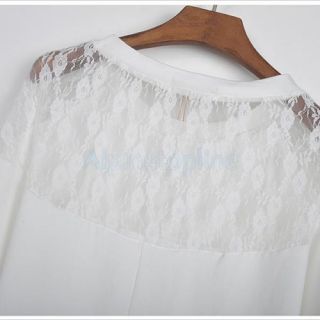 Women Fashion Casual Long Sleeve Batwing Lace T Shirt Pullover Blouse Top Jumper