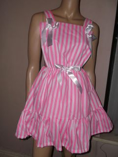 Adult Baby Sissy Dress Pink White Stripe Bib Top Bows 30 45 Waist Frilly Hem