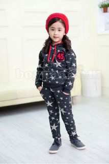 New Kids Boys Girls Hood Attaches Coat Top Pants Outfit Set Age 2 7Y