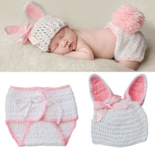 2pcs Girls Baby Infant Rabbit Hat Pants Knit Photo Prop Clothes Outfit 0 9M Set